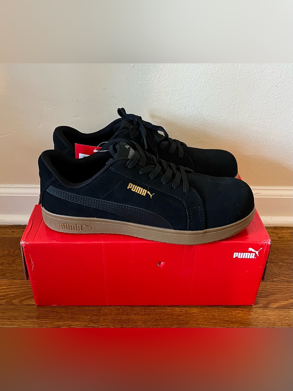 Puma Safety Shoes Men's Iconic Black Gum Low Suede Leather Size 11